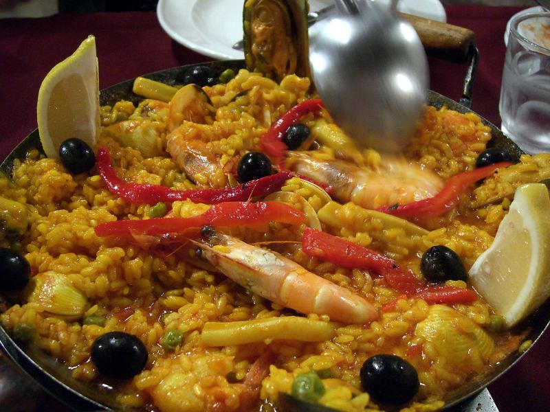 A serving of seafood paella 