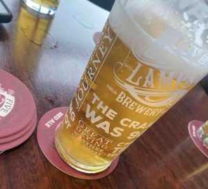 Glass of Five Lamps Beer on tap in Dublin pub