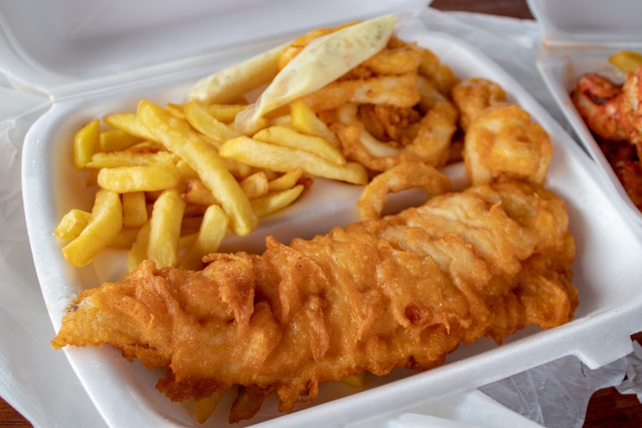 Tray of fish and chips 